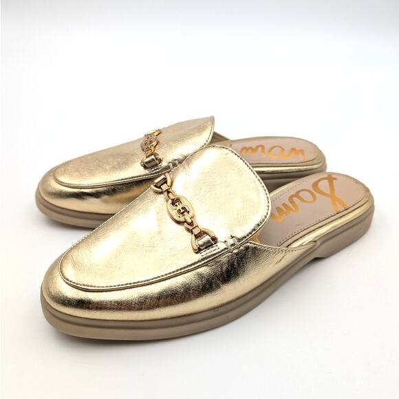 Sam Edelman Kira Slip On Mule Women's Logo Leather Gold Size US7M EU38 - Picture 1 of 11